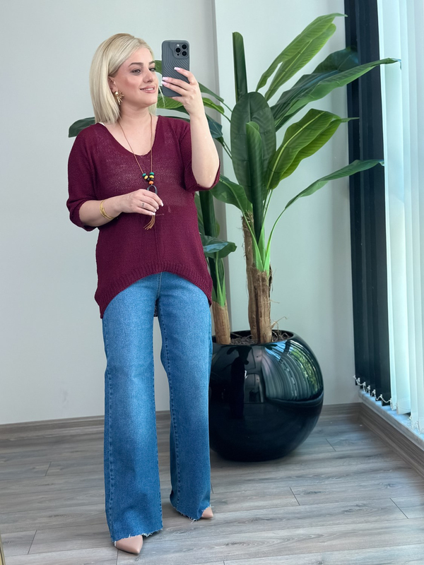 Asimetrik Kesim Triko Bluz BORDO-23MeUST00173