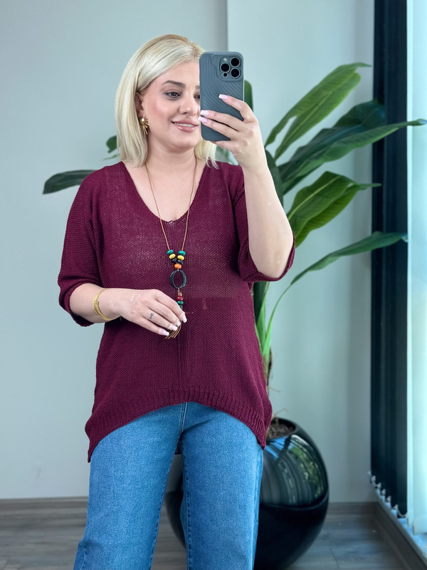 Asimetrik Kesim Triko Bluz BORDO-23MeUST00173