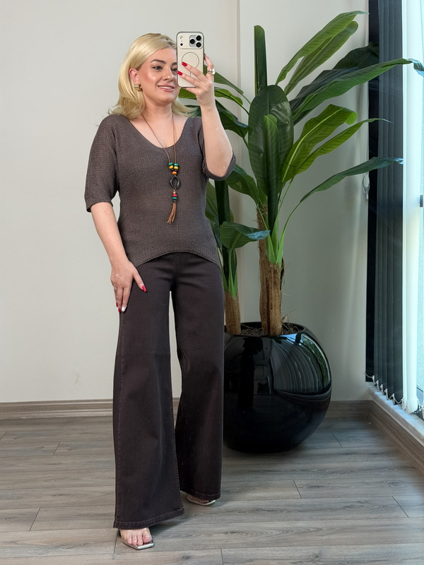 Asimetrik Kesim Triko Bluz KAHVE-23MeUST00173