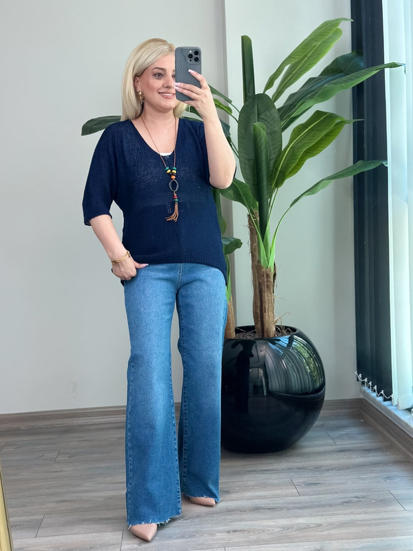 Asimetrik Kesim Triko Bluz LACİVERT-23MeUST00173