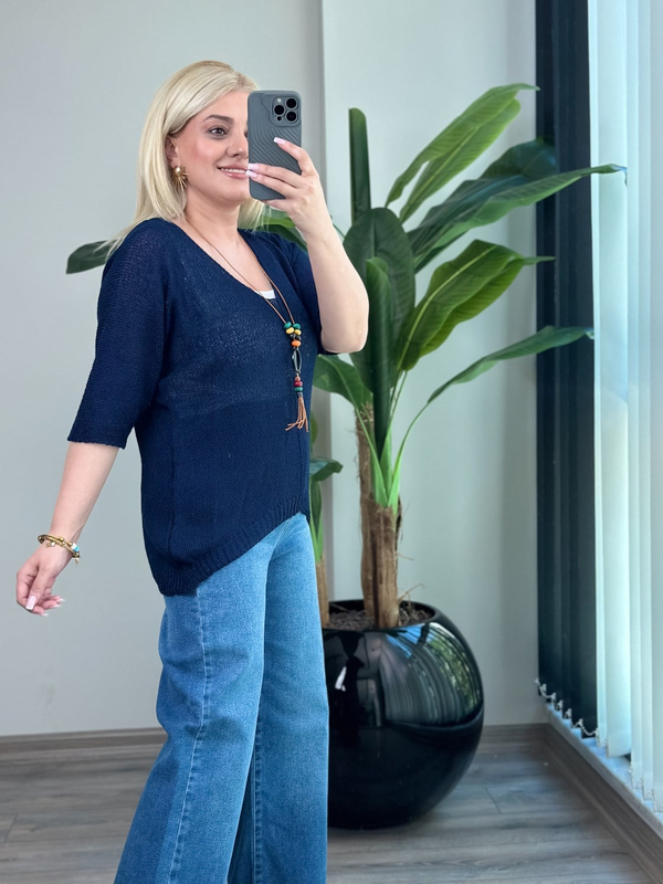 Asimetrik Kesim Triko Bluz LACİVERT-23MeUST00173