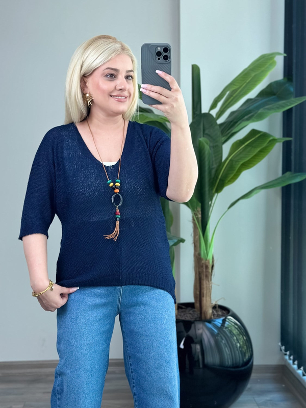 Asimetrik Kesim Triko Bluz LACİVERT-23MeUST00173