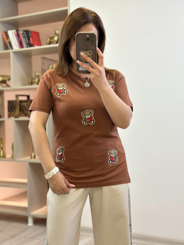 Ayı Baskılı Tshirt KAHVE-23YUST000227