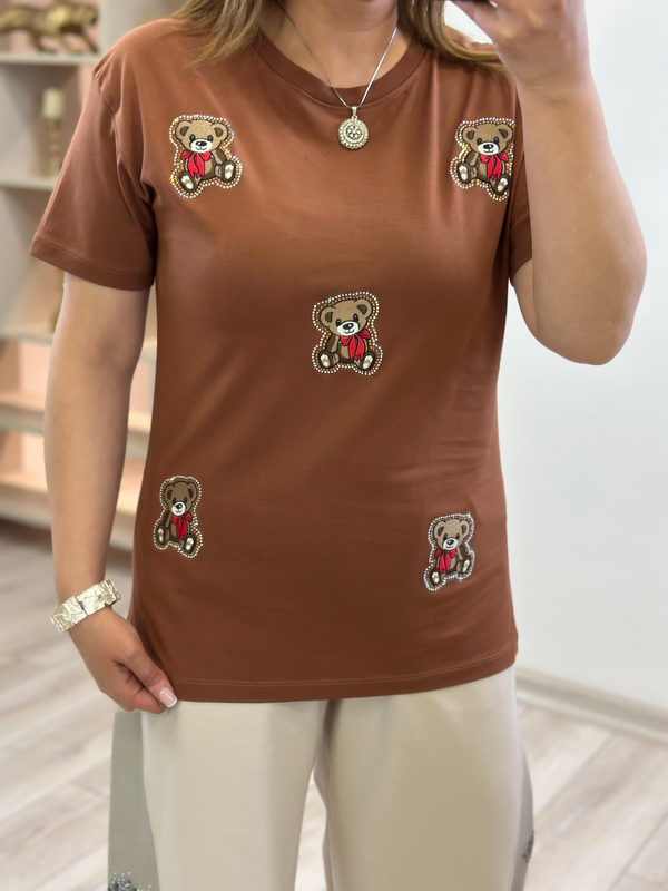 Ayı Baskılı Tshirt KAHVE-23YUST000227