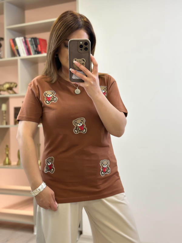 Ayı Baskılı Tshirt KAHVE-23YUST000227