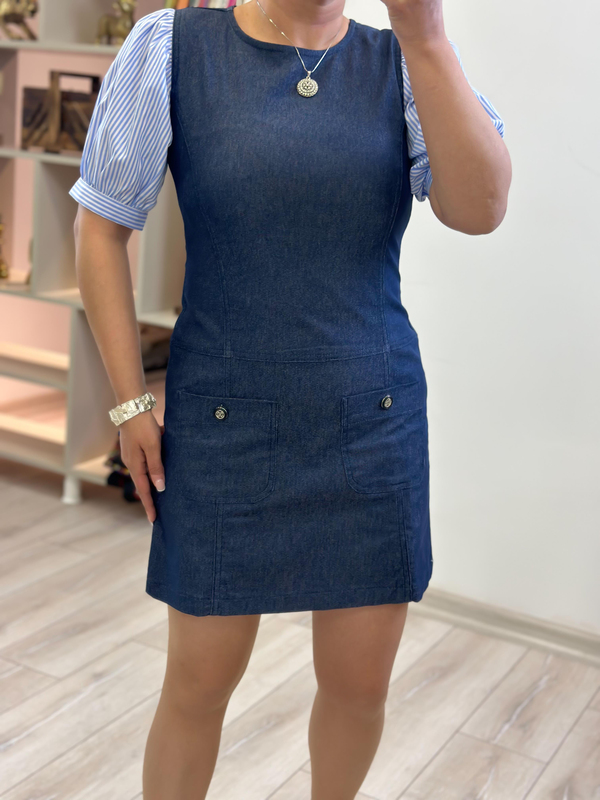 Balon Kol Likralı Denim Elbise LACİVERT-23YELB000144