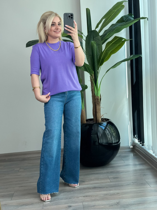 Basic Yaka Kısa Kollu Triko LİLA-23MeUST00102