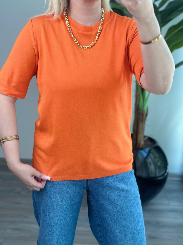 Basic Yaka Kısa Kollu Triko ORANJ-23MeUST00102