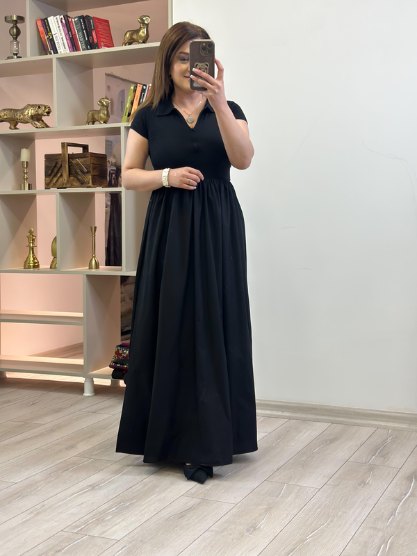 Belden Oturtmalı Yarım Fermuar  Elbise SİYAH-23YELB000153