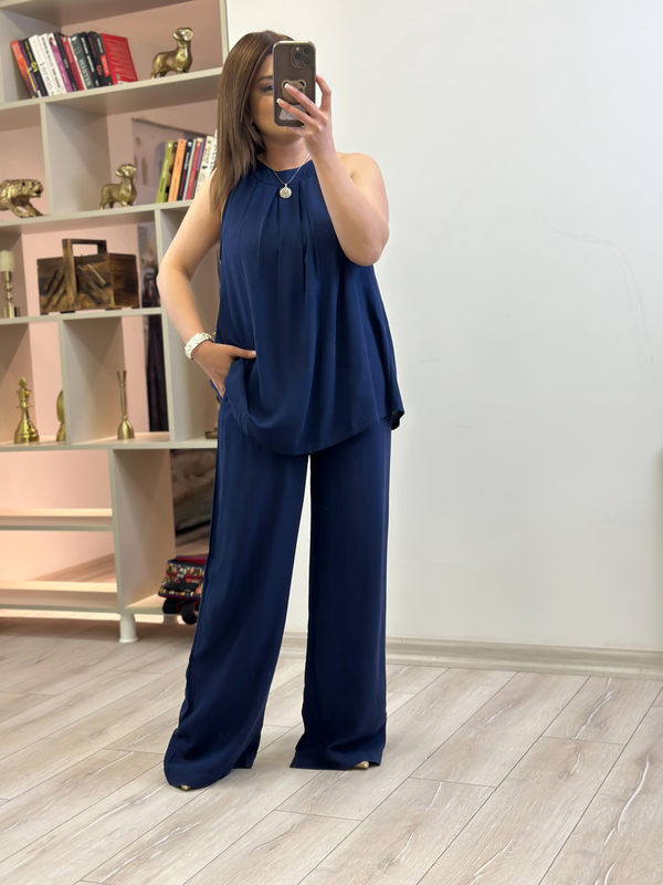 Beli Lastiki Salaş Pantolon LACİVERT-23YALT000062