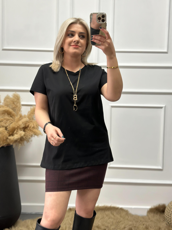 Bisikilet Yaka Basic Tshirt SİYAH-23MeUST00063