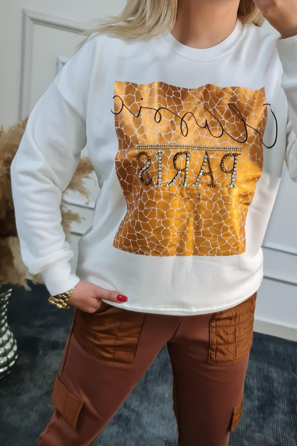 Bronz Baskılı Sweatshırt BEYAZ-23KUST000005