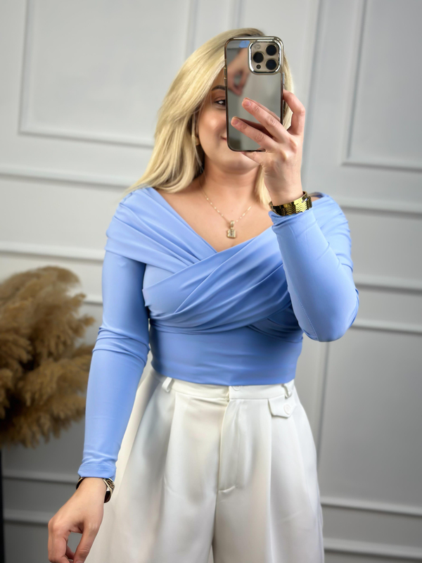Çapraz Madonna Yaka Bluz BEBE MAVİ-23YUST000038