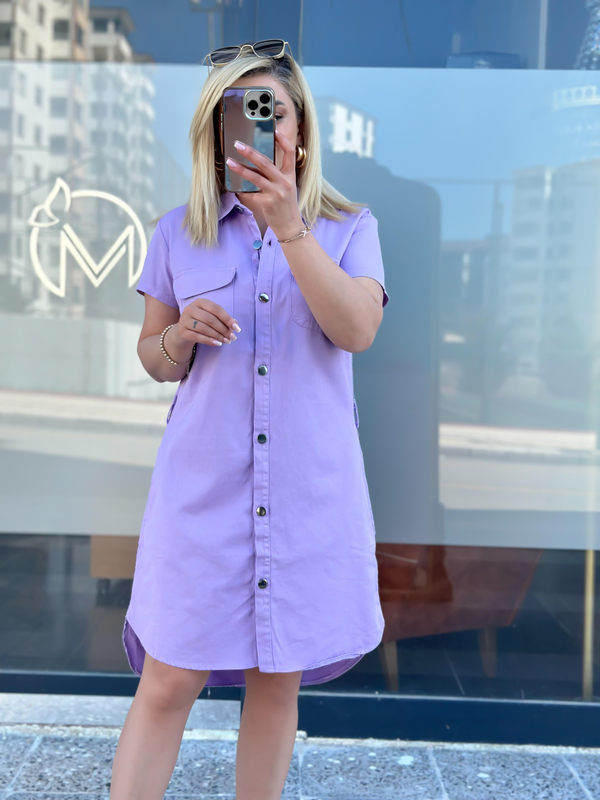 Cepli Kuşaklı Gabardin ELbise LİLA-23YELB000041