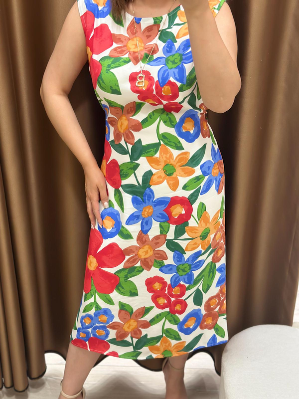 Çiçekli Kolsuz Elbise KIRMIZI-23YELB000159