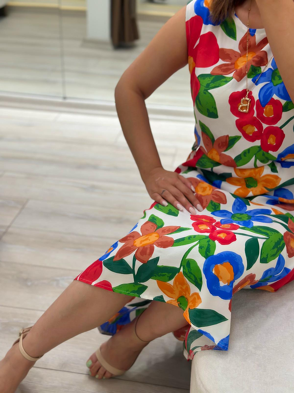 Çiçekli Kolsuz Elbise KIRMIZI-23YELB000159