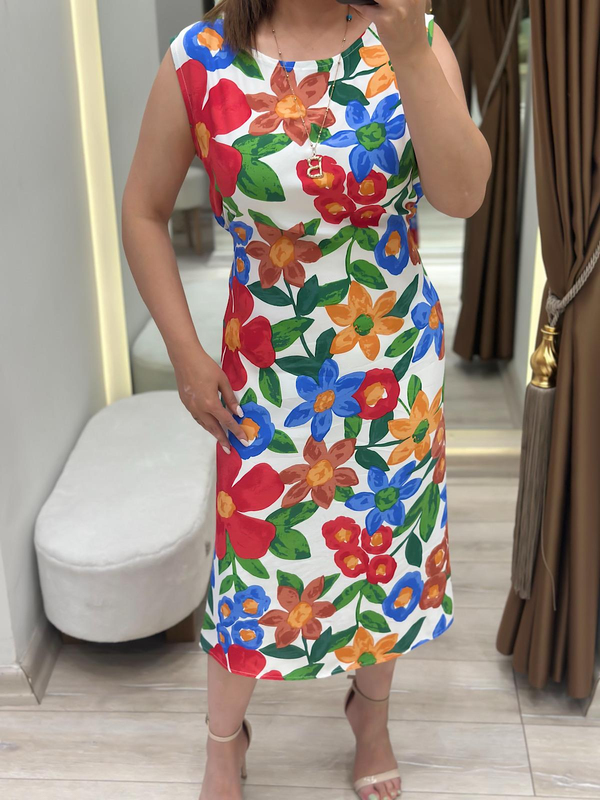 Çiçekli Kolsuz Elbise KIRMIZI-23YELB000159