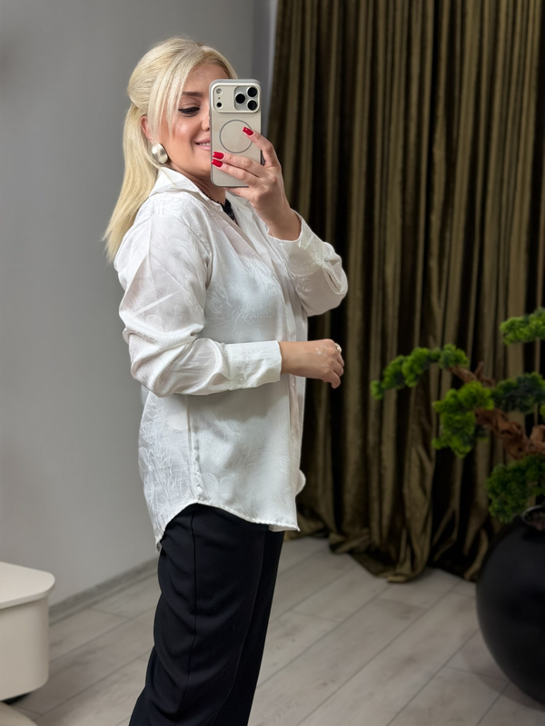 Desenli İpek Saten Gömlek BEYAZ-23MeUST00169