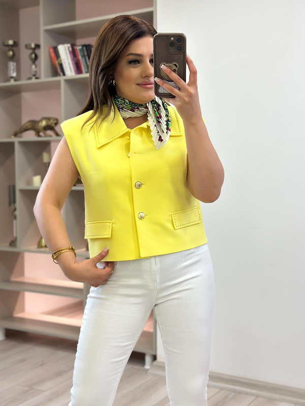 Dikiş Detay Vatkalı Yelek Sarı-23YDIS000011
