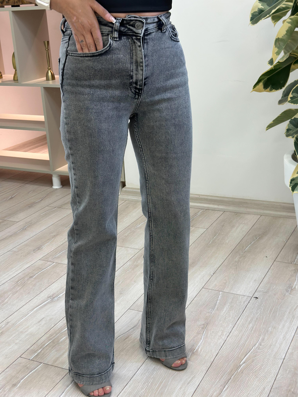 Dikişli  Paça Relax Kot Pantolon GRİ-23YALT000079