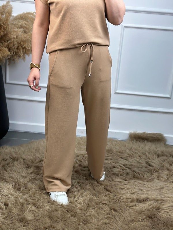 Drapeli Likralı Crep Kumaş Bluz Pantolon Takım VİZON-23YUST000042