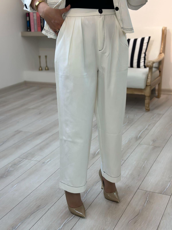 Düğmeli Denim Pantolon Takım BEYAZ-23KUST000116