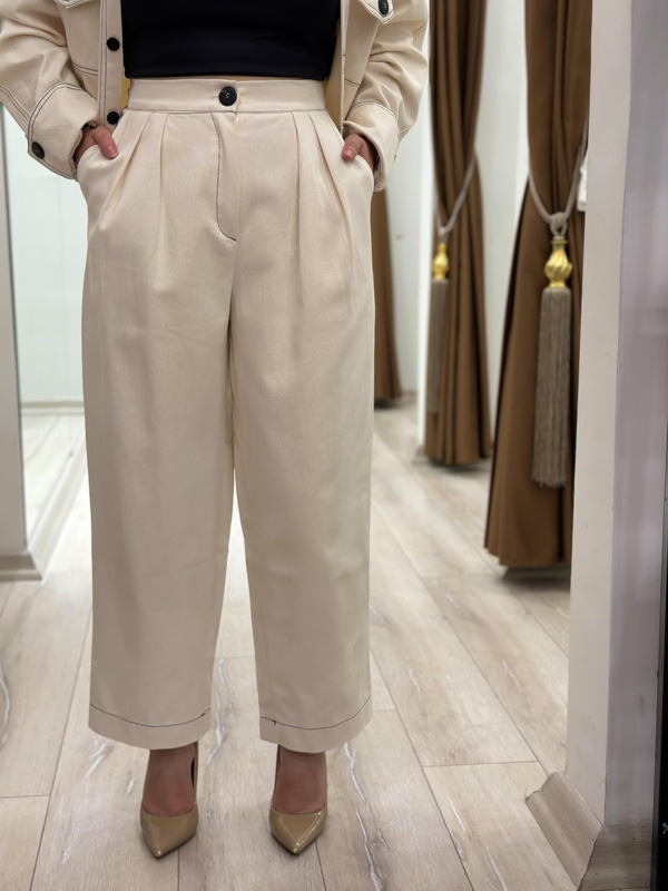 Düğmeli Denim Pantolon Takım EKRU-23KUST000116