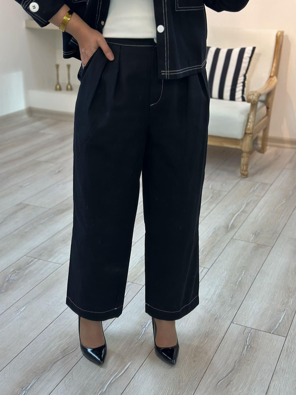 Düğmeli Denim Pantolon Takım SİYAH-23KUST000116