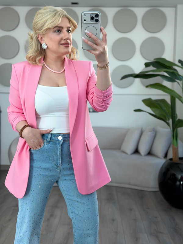 Düğmesiz Astarlı Kolu Büzgülü Blazer Ceket FUŞYA-23YDIS000001