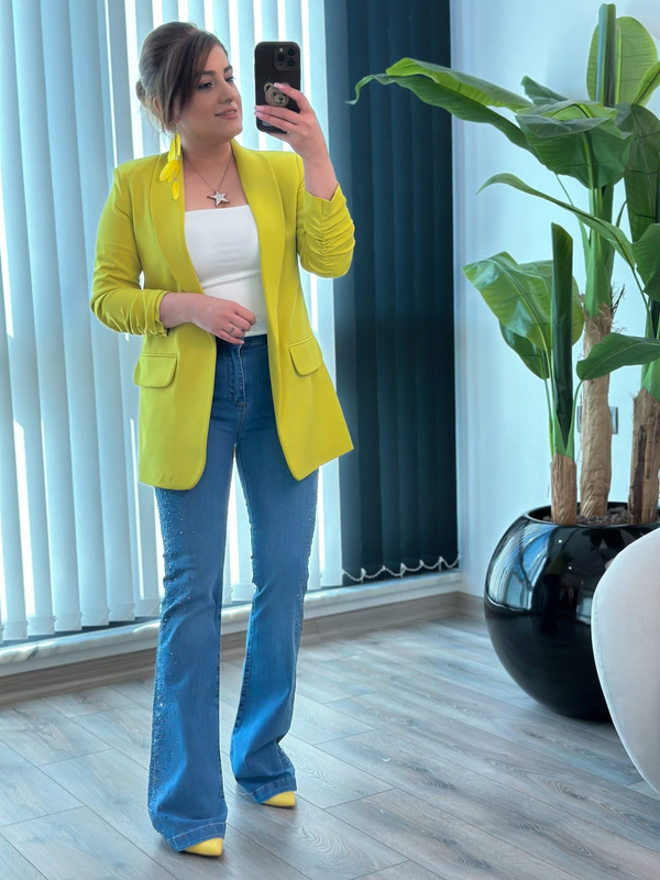 Düğmesiz Astarlı Kolu Büzgülü Blazer Ceket Kivi-23YDIS000001