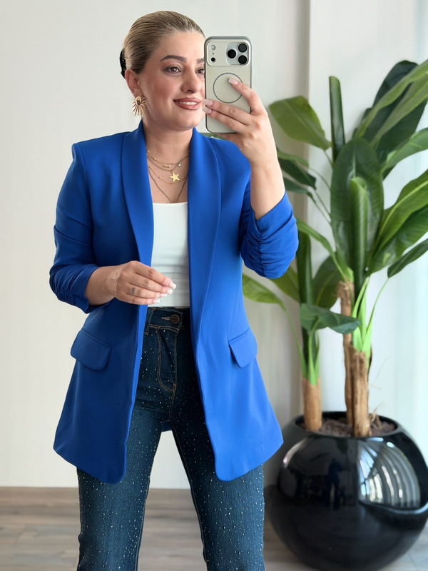 Düğmesiz Astarlı Kolu Büzgülü Blazer Ceket SAKS-23YDIS000001