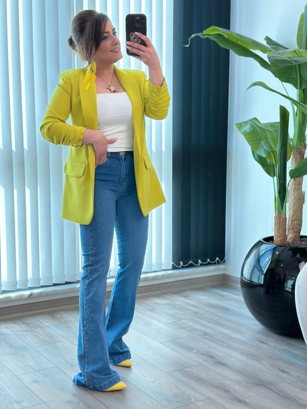 Düğmesiz Astarlı Kolu Büzgülü Blazer Ceket Kivi-23YDIS000001