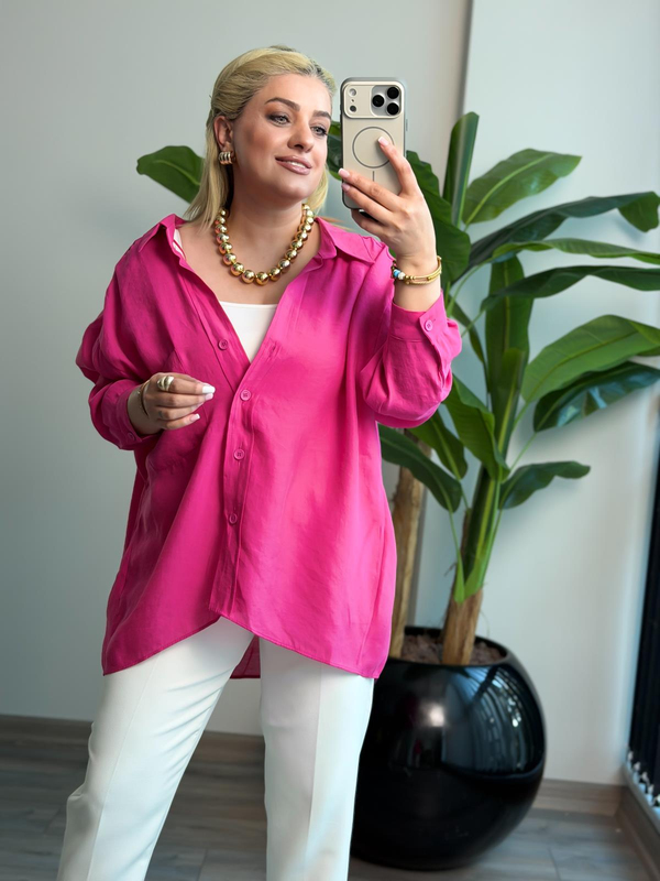 Düşük Omuzlu Oversize Gömlek FUŞYA-23YUST000289