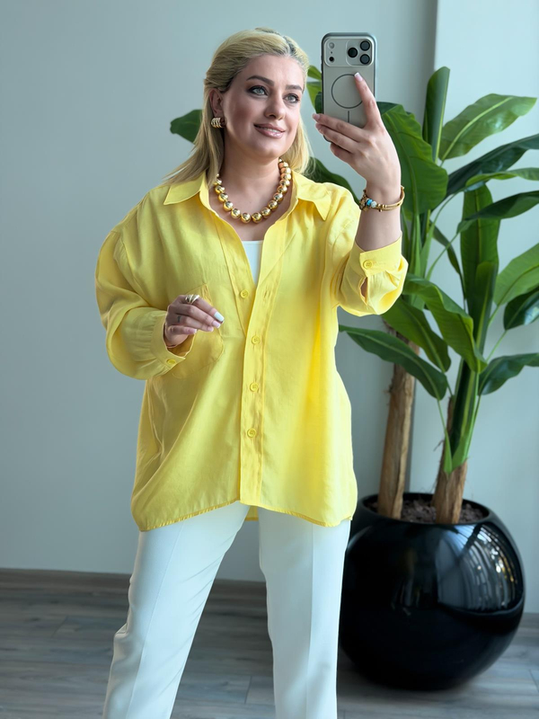 Düşük Omuzlu Oversize Gömlek Sarı-23YUST000289