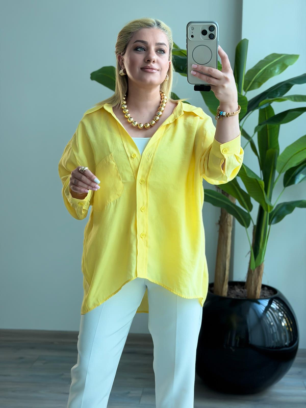 Düşük Omuzlu Oversize Gömlek Sarı-23YUST000289