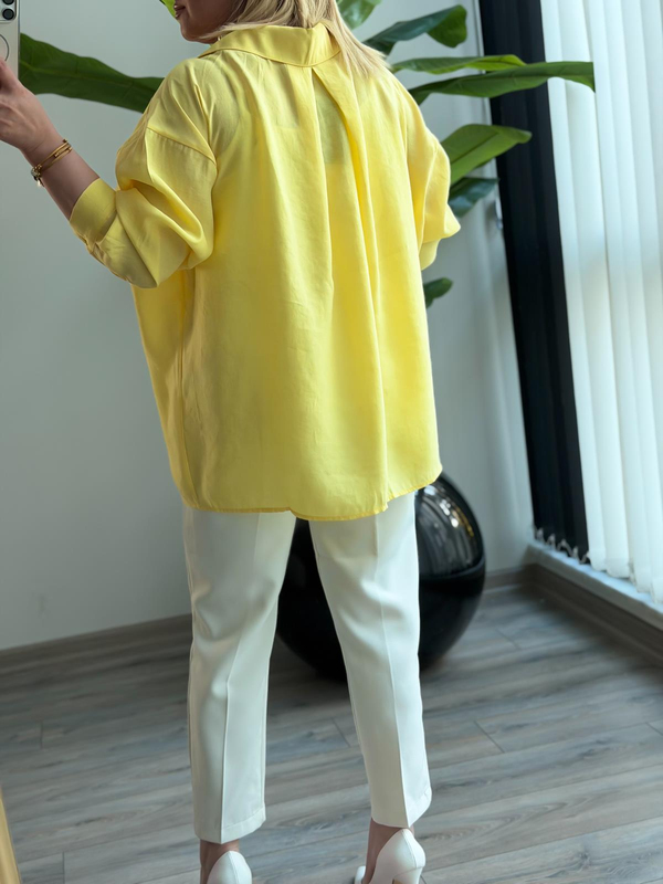 Düşük Omuzlu Oversize Gömlek Sarı-23YUST000289