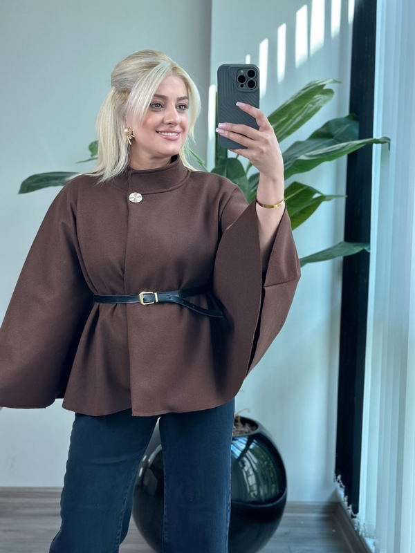 Düz Kaşe Kemerli Panço KAHVE-23KDIS000086