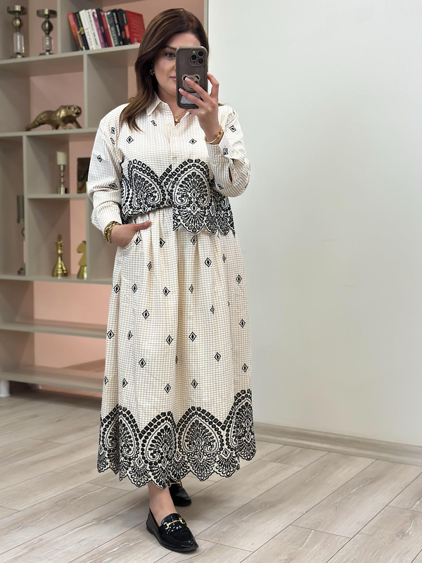 Etnik Desen Nakışlı Gömlek TAŞ-23YUST000163