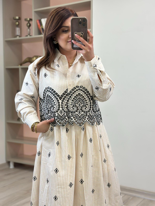 Etnik Desen Nakışlı Gömlek TAŞ-23YUST000163