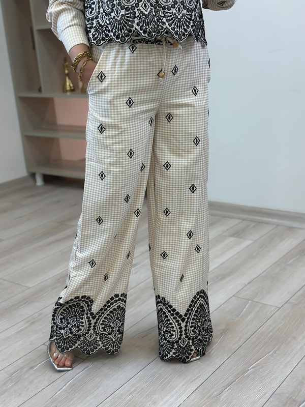 Etnik Desen Nakışlı Pantolon TAŞ-23YALT000042
