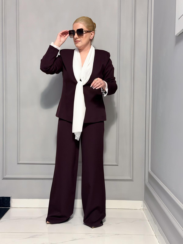 Fular Bağlamalı Blazer Pantolon Takım MÜRDÜM-23MeUST00153