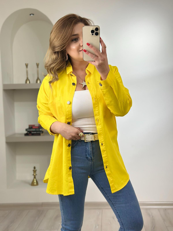 Gabardin  Gömlek Sarı-23MeUST00103