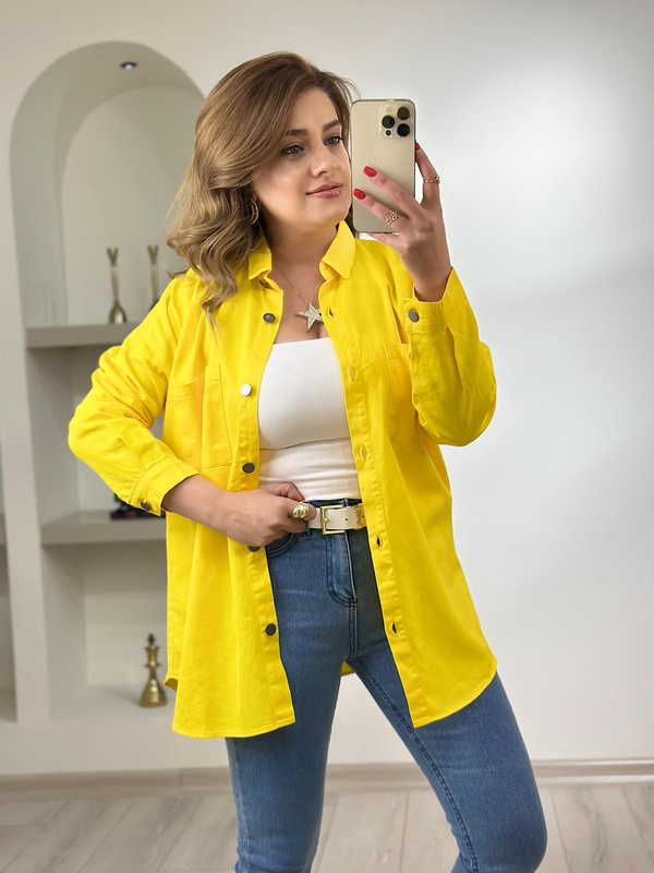 Gabardin  Gömlek Sarı-23MeUST00103