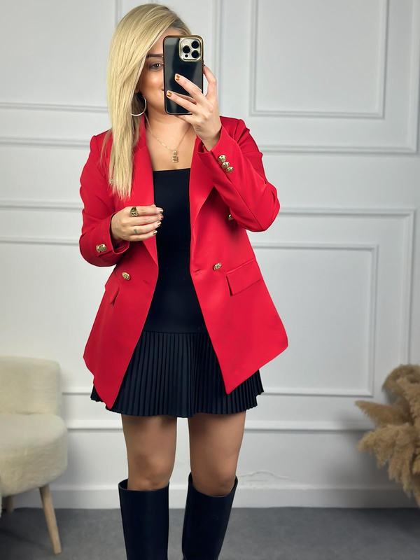 Gold Düğme Detaylı Blazer Ceket KIRMIZI-23KDIS000046