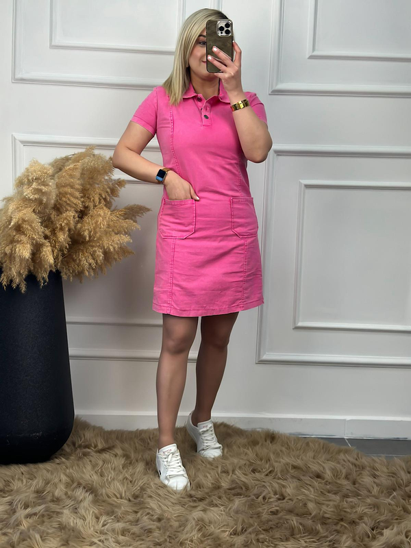 Gömlek Yaka Cepli Gabardin Elbise TAŞLANMIŞ PEMBE-23YELB000022