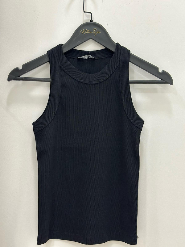 Halter Yaka Fitli Örme Atlet SİYAH-23YUST000172