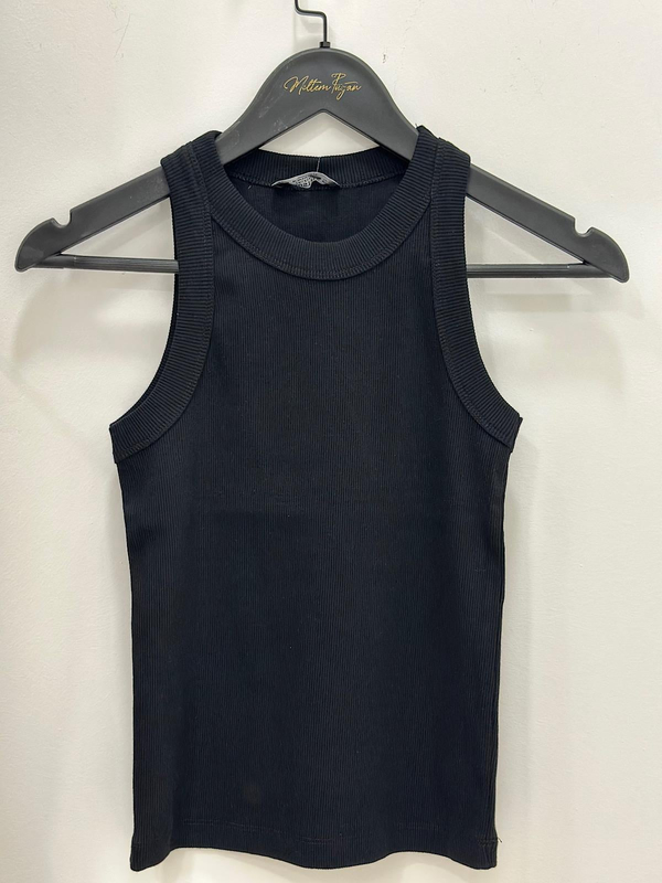 Halter Yaka Fitli Örme Atlet SİYAH-23YUST000172