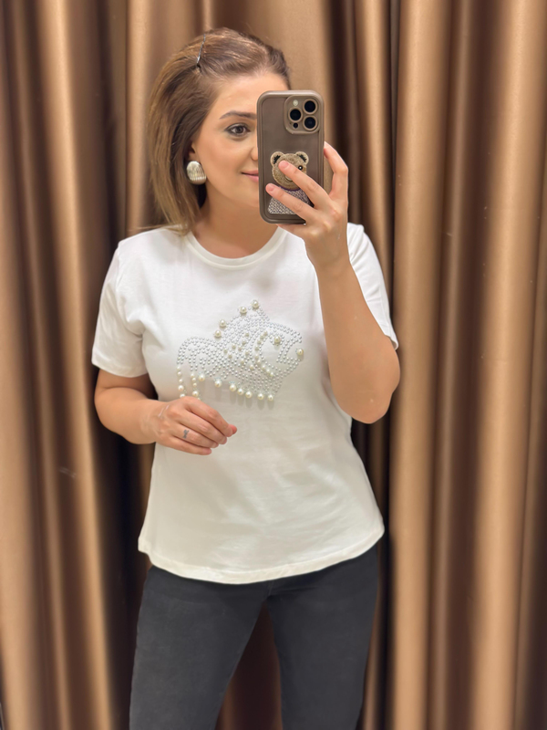 İnci Balık Detaylı Tshirt EKRU-23YUST000246