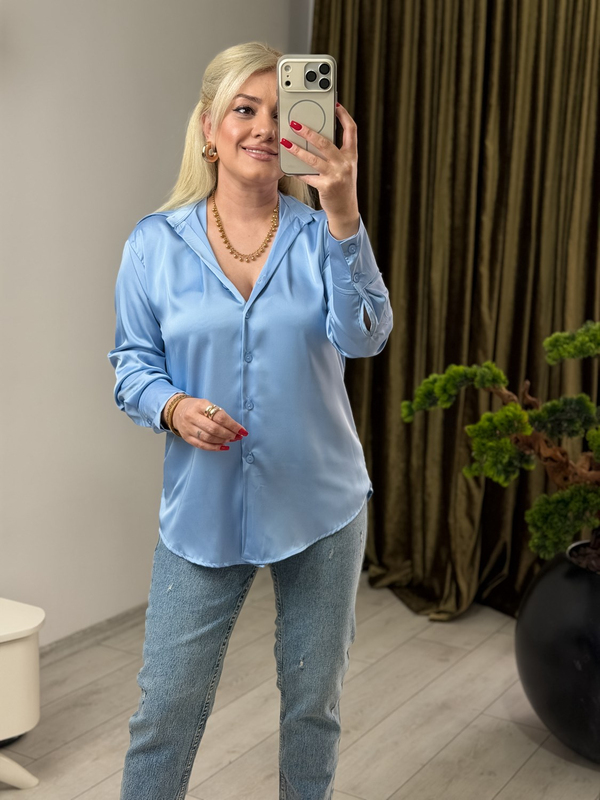 İpek Saten Gömlek BEBE MAVİ-23MeUST00168