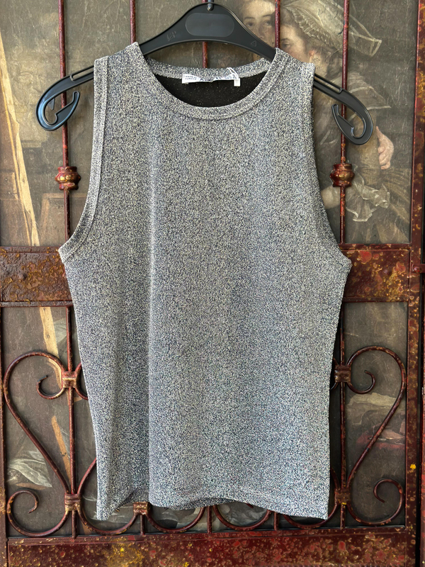 Işıltılı Merserize Crop Top Bluz GRİ-23KYeni00013